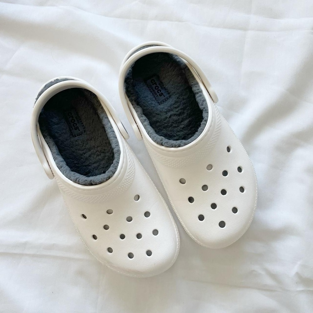 White Crocs Classic with warm lining